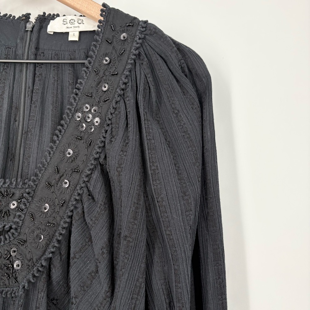 Sea New York Charlotte Embroidery Long Sleeve Black Beaded Top - Picture 9 of 16